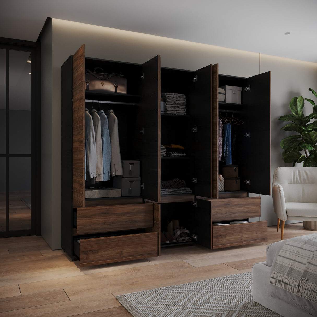 Closet Dallas Gales y Wengue 220x200cm con Cuatro Cajones y con Doce Compartimientos - CLOSETS | Bylmo