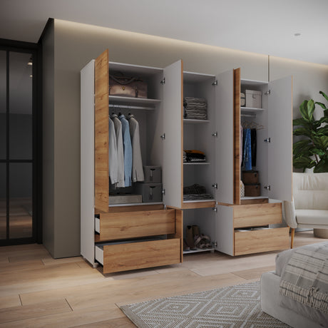 Closet Dallas Duna y Blanco 220x200cm con Cuatro Cajones y con Doce Compartimientos - CLOSETS | Bylmo