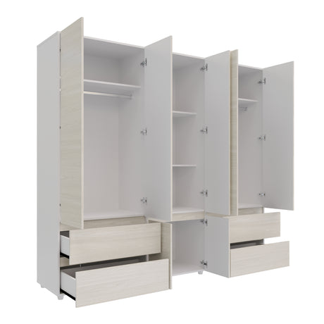 Closet Dallas Niebla y Blanco 220x200cm con Cuatro Cajones y con Doce Compartimientos - CLOSETS | Bylmo