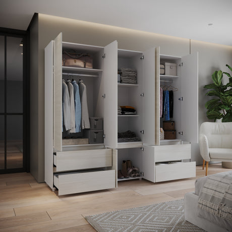 Closet Dallas Niebla y Blanco 220x200cm con Cuatro Cajones y con Doce Compartimientos - CLOSETS | Bylmo