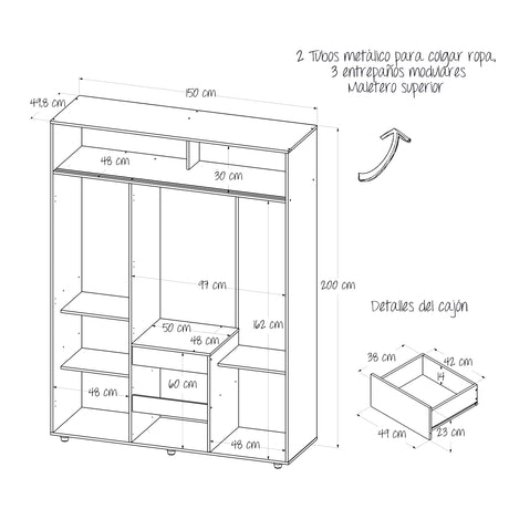 Closet Aurora Duna y Blanco 150x200cm con Dos Cajones y con Ocho Compartimientos - CLOSETS | Bylmo