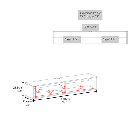 Rack de TV Flotante Bardolino 150x27cm para TV Hasta 65 Pulgadas con Dos Compartimientos y con Ranuras para Cables - MUEBLES DE TV | Bylmo