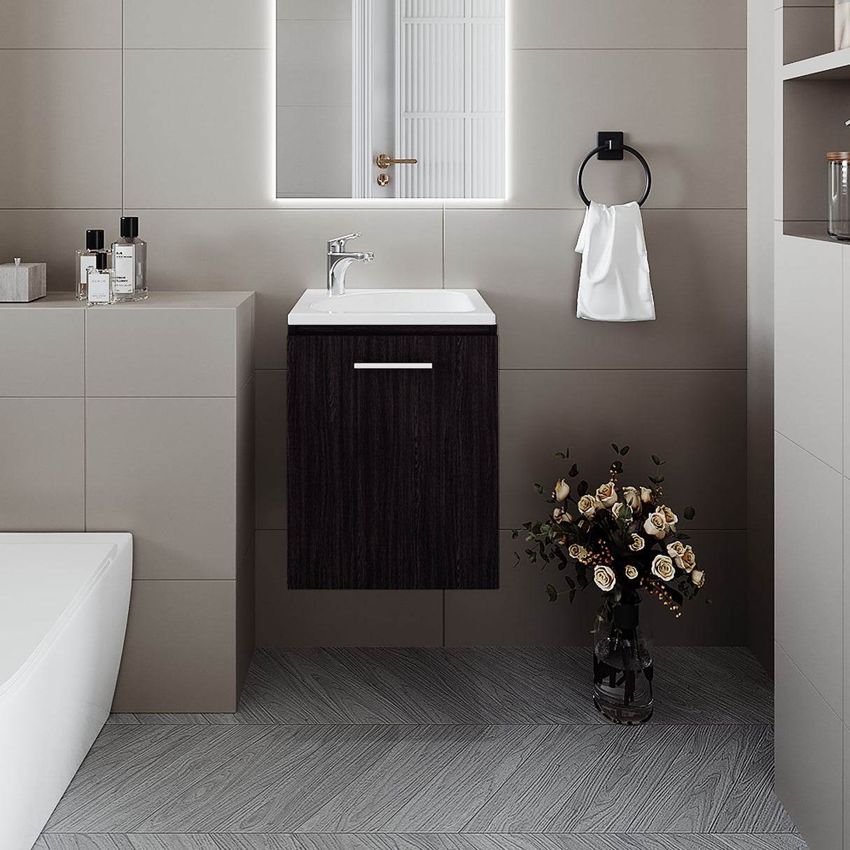 Mueble para Lavamanos Individual Saju Wengue 40x50cm Flotante con Lavamanos de Sobreponer - MUEBLES PARA LAVAMANOS | Bylmo