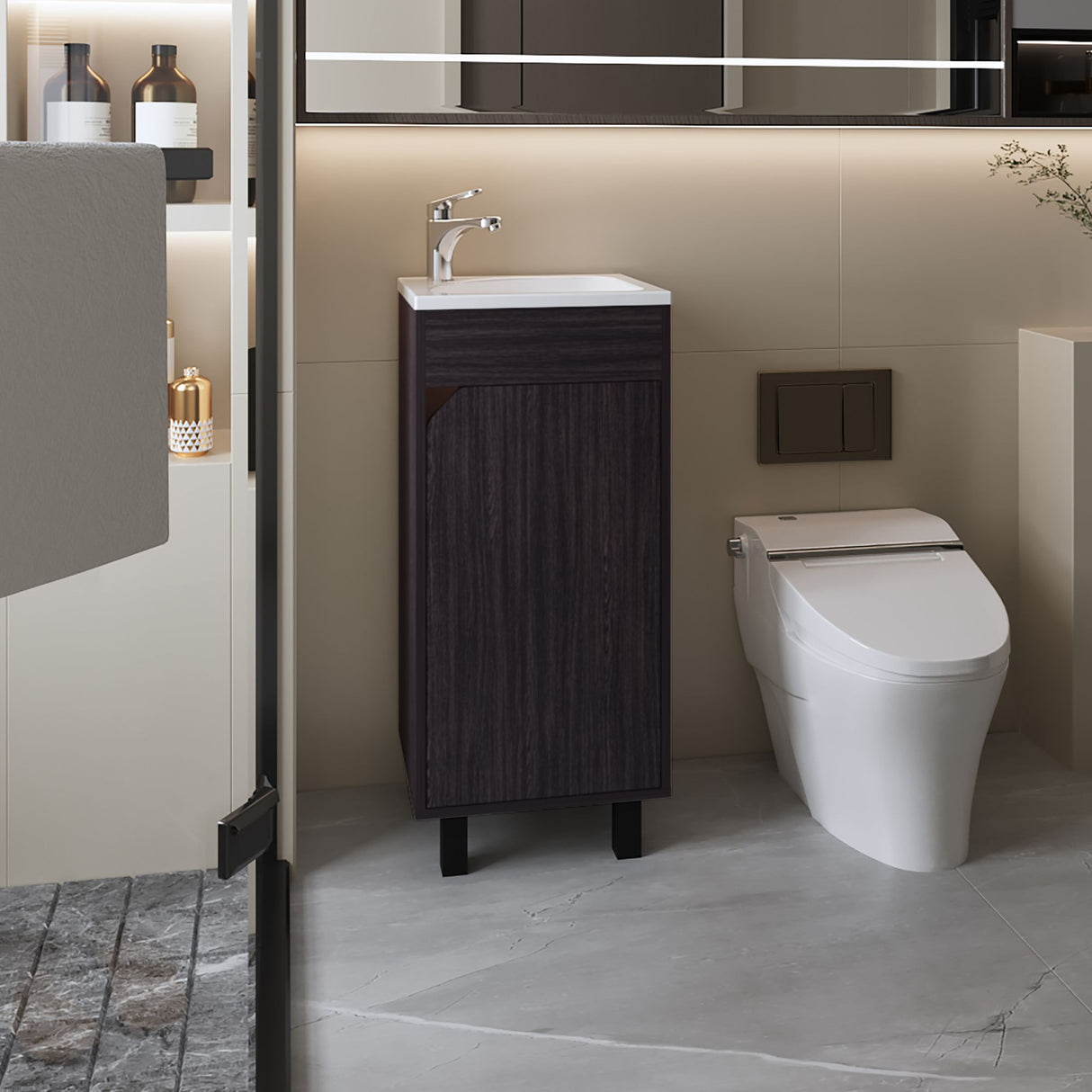 Mueble para Lavamanos Individual Bethel Wengue 40x86cm con Patas y Lavamanos de Sobreponer - MUEBLES PARA LAVAMANOS | Bylmo