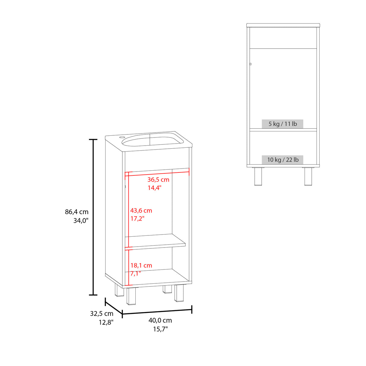 Mueble para Lavamanos Individual Bethel Wengue 40x86cm con Patas y Lavamanos de Sobreponer - MUEBLES PARA LAVAMANOS | Bylmo