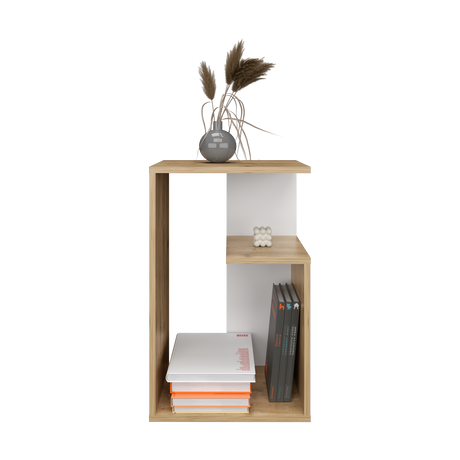 Mesa Auxiliar Rectangular Everett Macadamia y Blanco 40x63cm con Tres Compartimientos - MESAS AUXILIARES | Bylmo