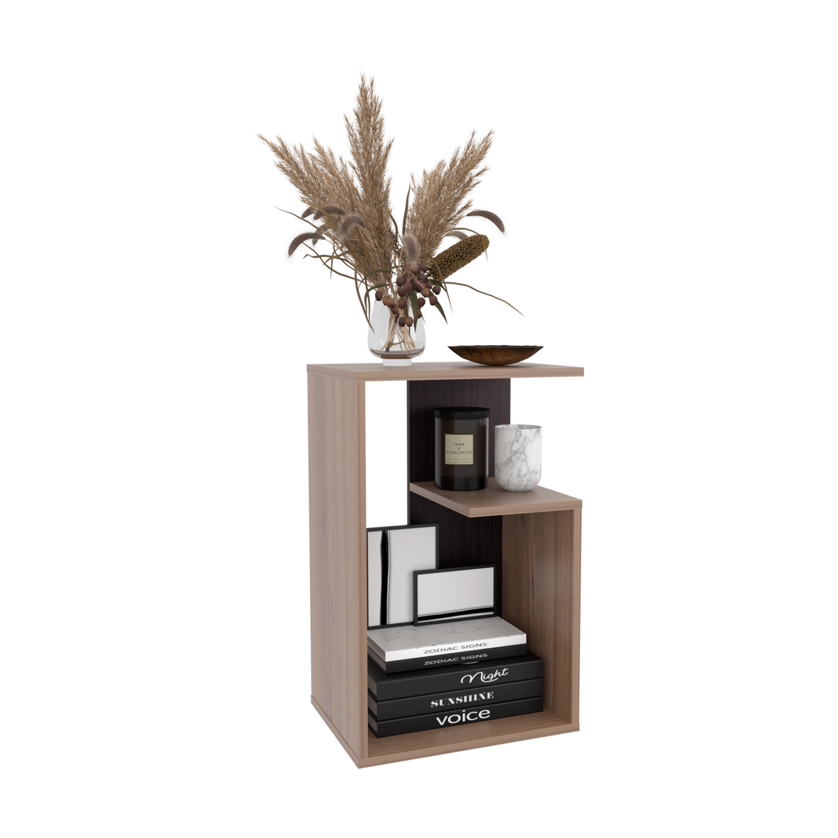 Mesa Auxiliar Rectangular Everett Cafe Expreso y Wengue 40x63cm con Tres Compartimientos - MESAS AUXILIARES | Bylmo