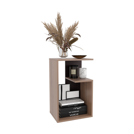 Mesa Auxiliar Rectangular Everett Cafe Expreso y Wengue 40x63cm con Tres Compartimientos - MESAS AUXILIARES | Bylmo