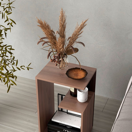 Mesa Auxiliar Rectangular Everett Cafe Expreso y Wengue 40x63cm con Tres Compartimientos - MESAS AUXILIARES | Bylmo