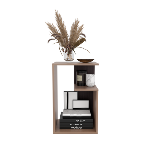 Mesa Auxiliar Rectangular Everett Cafe Expreso y Wengue 40x63cm con Tres Compartimientos - MESAS AUXILIARES | Bylmo