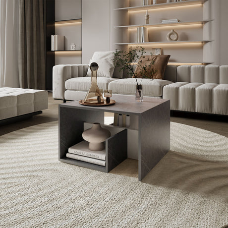 Mesa Auxiliar Rectangular Everett Onix y Blanco 40x63cm con Tres Compartimientos - MESAS AUXILIARES | Bylmo