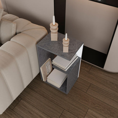 Mesa Auxiliar Rectangular Everett Onix y Blanco 40x63cm con Tres Compartimientos - MESAS AUXILIARES | Bylmo