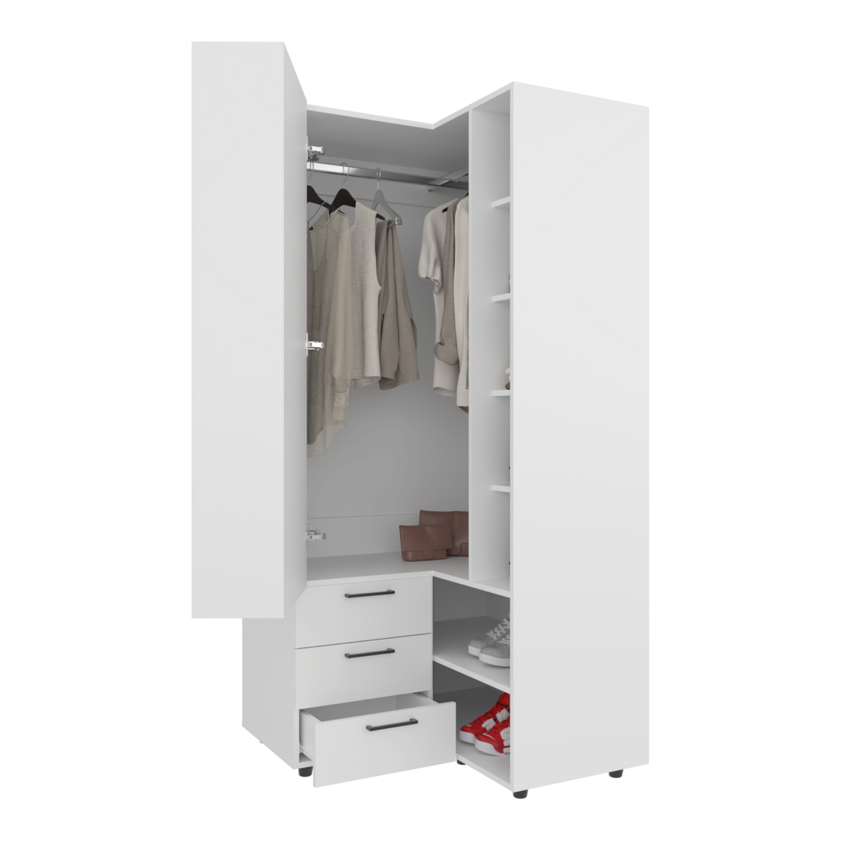 Closet Toulouse Blanco 85x180cm Con Tres Cajones y Diez Compartimientos - CLOSETS | Bylmo