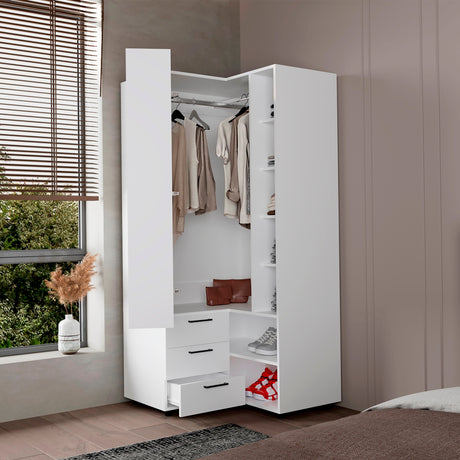 Closet Toulouse Blanco 85x180cm Con Tres Cajones y Diez Compartimientos - CLOSETS | Bylmo