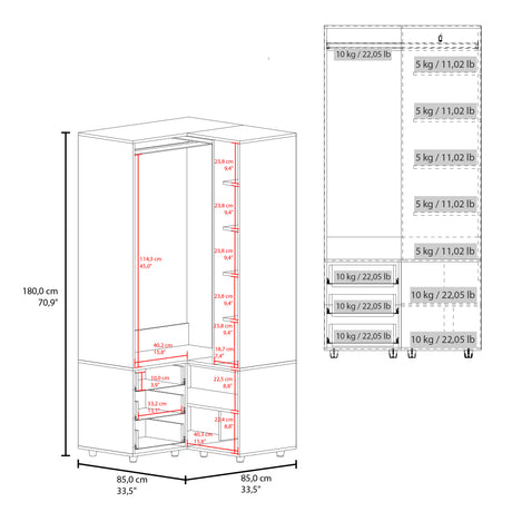 Closet Toulouse Blanco 85x180cm Con Tres Cajones y Diez Compartimientos - CLOSETS | Bylmo