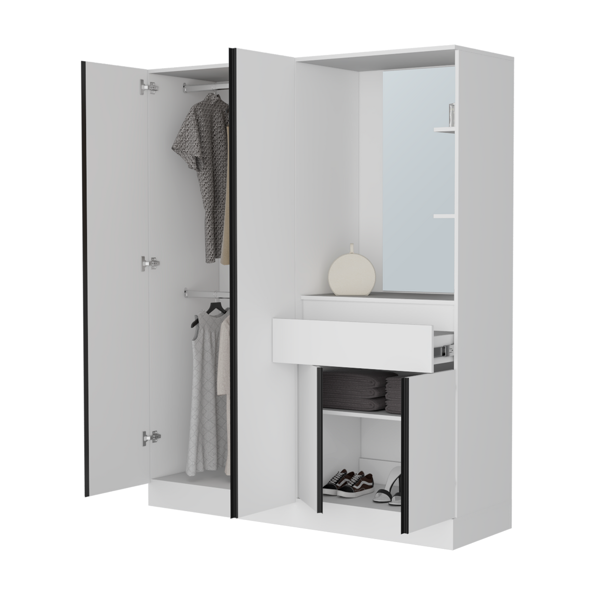 Closet Kamelot Blanco 150x186cm Con Un Cajón Cuatro Compartimientos y con Espejo - CLOSETS | Bylmo