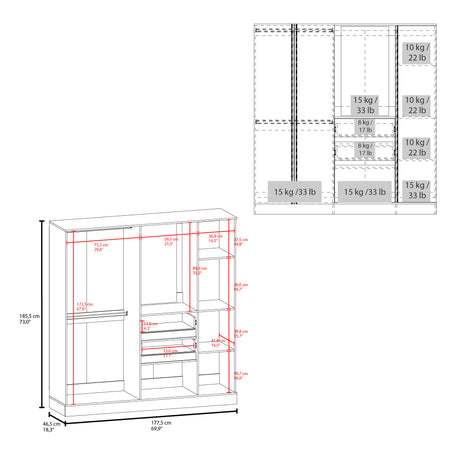 Closet Kamelot Blanco 178x186cm Con Dos Cajones Nueve Compartimientos y con Espejo - CLOSETS | Bylmo