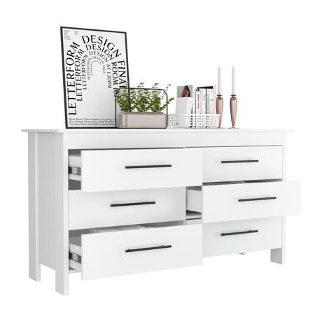 Cómoda HMS Blanco 150x81cm de Tres Hileras con Seis Cajones - CAJONERAS Y COMODAS | Bylmo