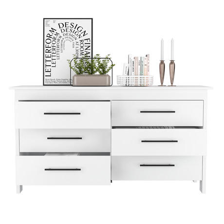 Cómoda HMS Blanco 150x81cm de Tres Hileras con Seis Cajones - CAJONERAS Y COMODAS | Bylmo