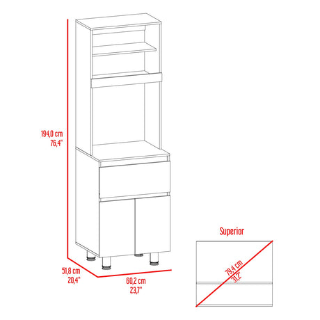 Alacena Express Wengue y Fresno Europeo 60x194cm Con Tres Puertas - ALACENAS Y MUEBLES MICROONDAS | Bylmo