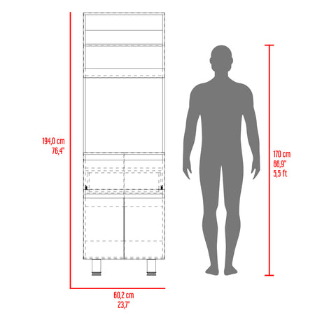 Alacena Express Wengue y Fresno Europeo 60x194cm Con Tres Puertas - ALACENAS Y MUEBLES MICROONDAS | Bylmo
