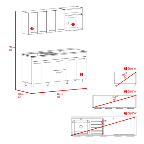 Cocina Barajas Bardolino 180x60cm con Mesón de Acero Inoxidable para Lado Izquierdo y sin Estufa - COCINAS | Bylmo