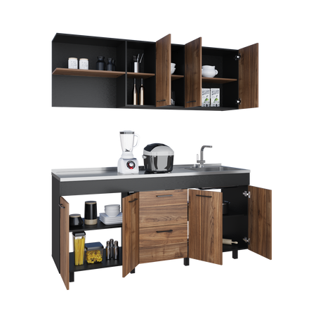 Cocina Balen Wengue 180x60cm con Mesón de Acero Inoxidable para Lado Derecho y sin Estufa - COCINAS | Bylmo