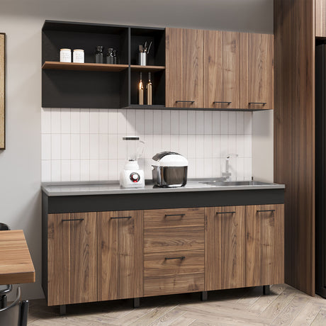 Cocina Balen Wengue 180x60cm con Mesón de Acero Inoxidable para Lado Derecho y sin Estufa - COCINAS | Bylmo