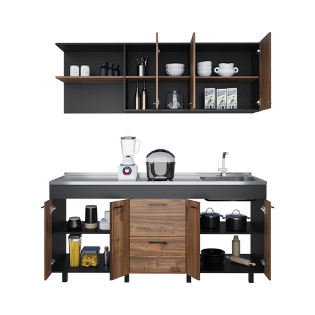 Cocina Balen Wengue 180x60cm con Mesón de Acero Inoxidable para Lado Derecho y sin Estufa - COCINAS | Bylmo