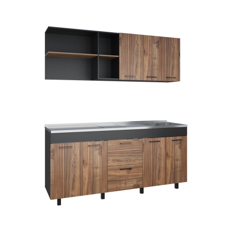 Cocina Balen Wengue 180x60cm con Mesón de Acero Inoxidable para Lado Derecho y sin Estufa - COCINAS | Bylmo