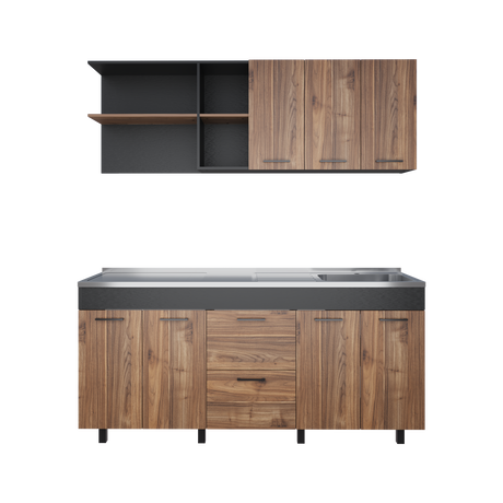 Cocina Balen Wengue 180x60cm con Mesón de Acero Inoxidable para Lado Derecho y sin Estufa - COCINAS | Bylmo