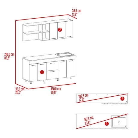 Cocina Balen Wengue 180x60cm con Mesón de Acero Inoxidable para Lado Derecho y sin Estufa - COCINAS | Bylmo