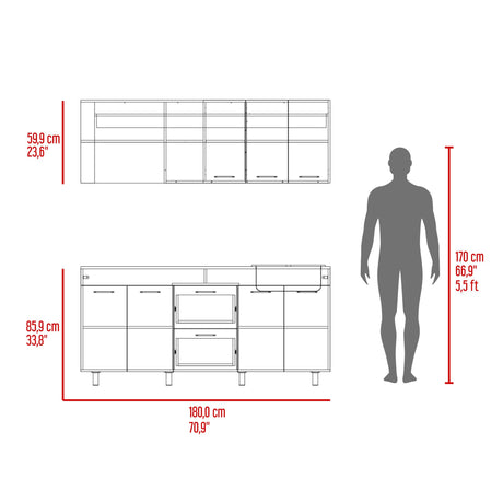 Cocina Balen Wengue 180x60cm con Mesón de Acero Inoxidable para Lado Derecho y sin Estufa - COCINAS | Bylmo