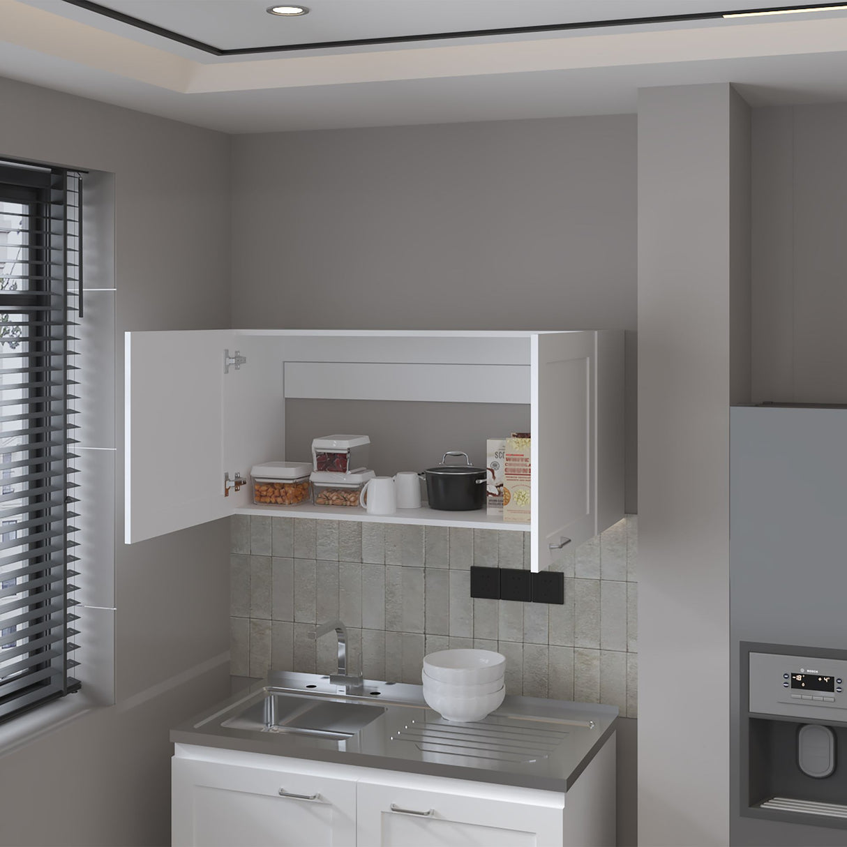 Mueble Superior de Cocina Zurich Blanco 100x49cm con Dos Puertas - MUEBLES SUPERIORES DE COCINA | Bylmo