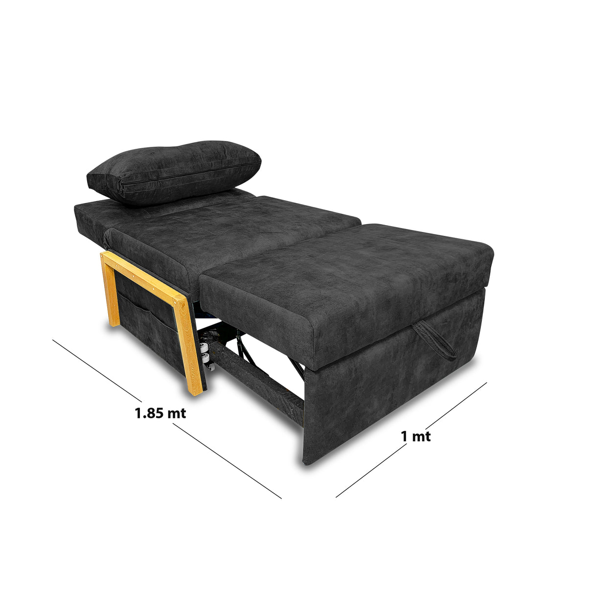Silla Poltrona Reclinable Dorian Negro 100x75cm de Un Puesto con Bolsillos y Reposapiés - SOFAS Y POLTRONAS | Bylmo