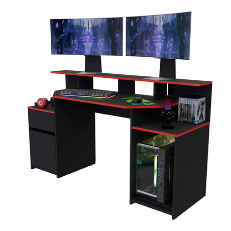 Escritorio Gamer Nick Wengue y Roma 150x88cm con Iluminación LED y Un Cajón - ESCRITORIOS | Bylmo