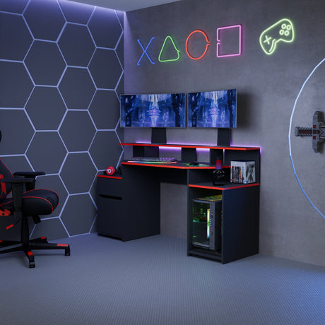 Escritorio Gamer Nick Wengue y Roma 150x88cm con Iluminación LED y Un Cajón - ESCRITORIOS | Bylmo