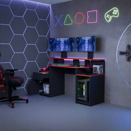 Escritorio Gamer Nick Wengue y Roma 150x88cm con Iluminación LED y Un Cajón - ESCRITORIOS | Bylmo