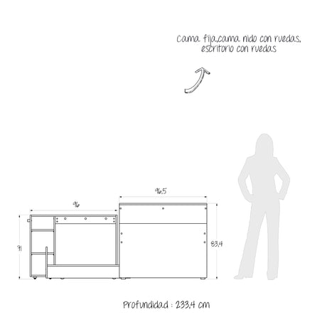 Cama Nido Lia Duna 96x83cm con Escritorio para Cama Sencilla y sin Colchones - CAMAS | Bylmo