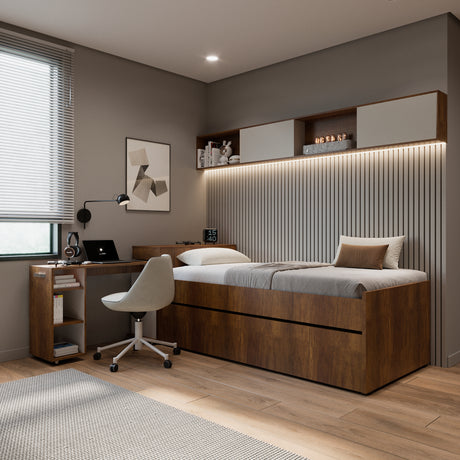 Cama Nido Lia Caramelo 96x83cm con Escritorio para Cama Sencilla y sin Colchones - CAMAS | Bylmo