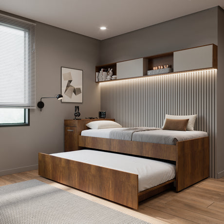 Cama Nido Lia Caramelo 96x83cm con Escritorio para Cama Sencilla y sin Colchones - CAMAS | Bylmo