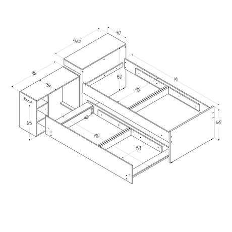 Cama Nido Lia Wengue 96x83cm con Escritorio para Cama Sencilla y sin Colchones - CAMAS | Bylmo