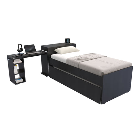 Cama Nido Lia Wengue 96x83cm con Escritorio para Cama Sencilla y sin Colchones - CAMAS | Bylmo