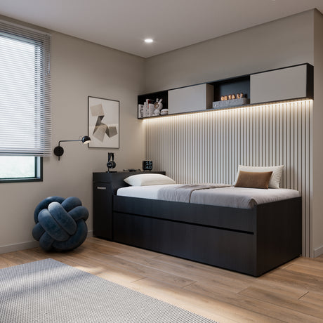 Cama Nido Lia Wengue 96x83cm con Escritorio para Cama Sencilla y sin Colchones - CAMAS | Bylmo