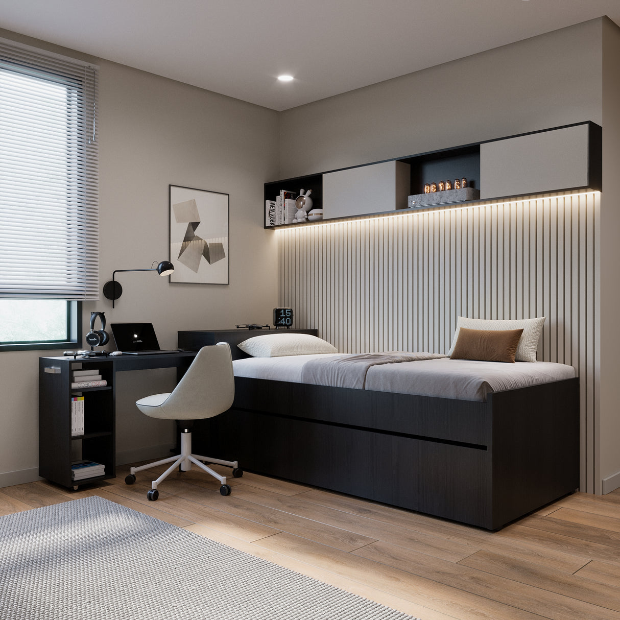 Cama Nido Lia Wengue 96x83cm con Escritorio para Cama Sencilla y sin Colchones - CAMAS | Bylmo