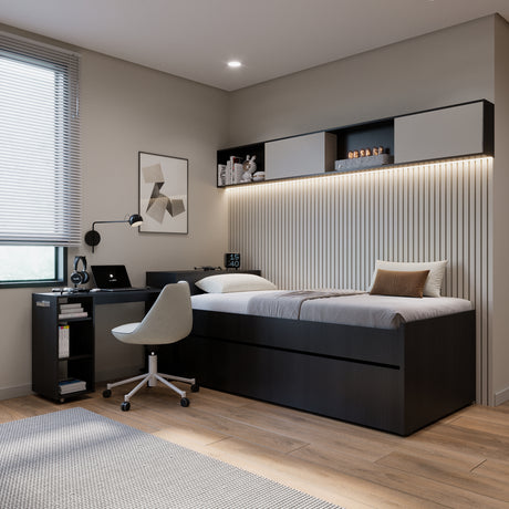 Cama Nido Lia Wengue 96x83cm con Escritorio para Cama Sencilla y sin Colchones - CAMAS | Bylmo