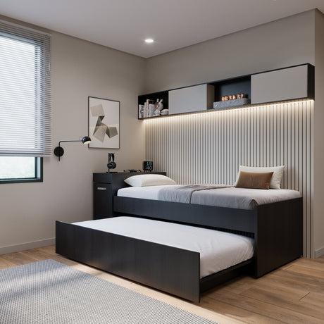 Cama Nido Lia Wengue 96x83cm con Escritorio para Cama Sencilla y sin Colchones - CAMAS | Bylmo