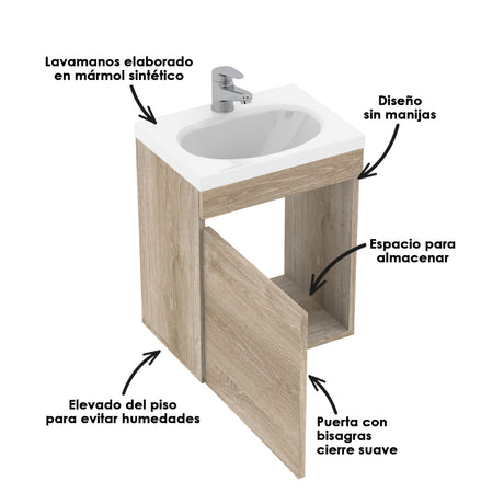 Mueble para Lavamanos Flotante Essential Austral 40x48cm con Lavamanos Eco y con Un Cajón - MUEBLES PARA LAVAMANOS | Bylmo