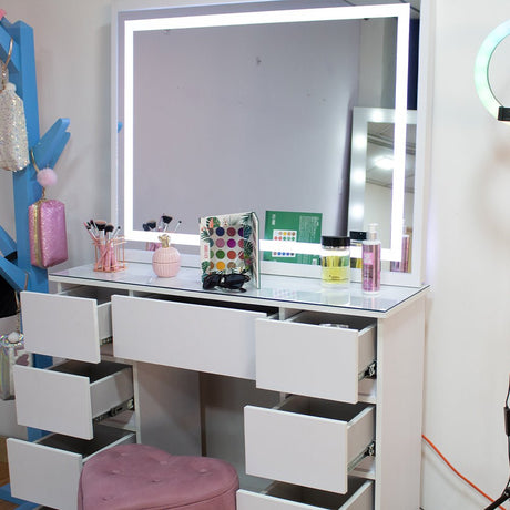 Tocador con Espejo Jazmin Blanco 105x165cm con Nueve Cajones - TOCADORES | Bylmo