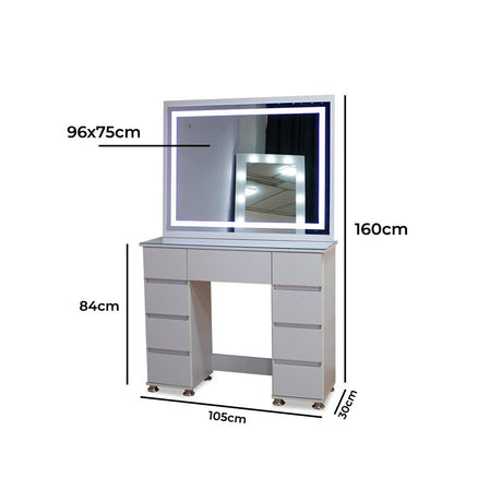 Tocador con Espejo Jazmin Blanco 105x165cm con Nueve Cajones - TOCADORES | Bylmo